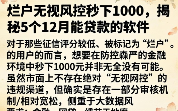 烂户无视风控秒下1000，揭秘5个12月能贷款的软件