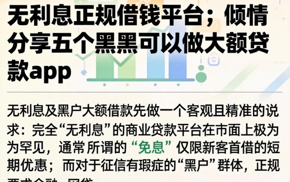 无利息正规借钱平台，倾情分享五个黑户可以做大额贷款app