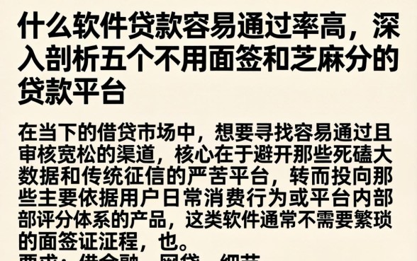 什么软件贷款容易通过率高，深入剖析五个不用面签和芝麻分的贷款平台