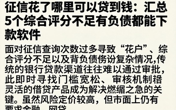 征信花了哪里可以贷到钱，汇总5个综合评分不足有负债都能下款软件