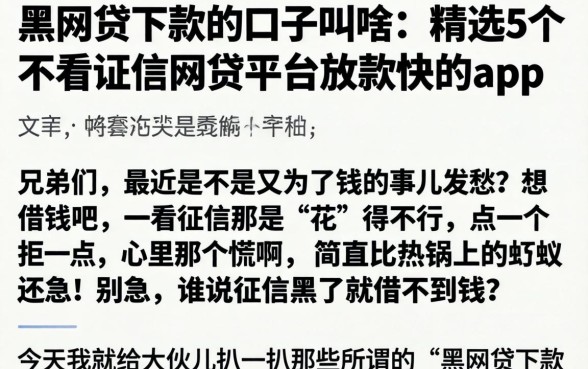 黑网贷下款的口子叫啥,精选5个不看征信网贷平台放款快的app