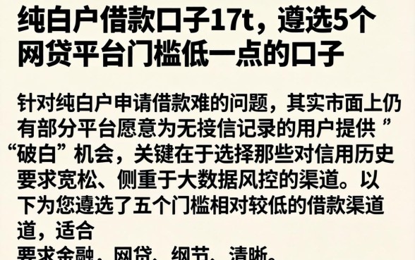 纯白户借款口子17t，遴选5个网贷平台门槛低一点的口子
