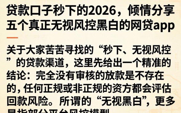 贷款口子秒下的2026，倾情分享五个真正无视风控黑白的网贷app