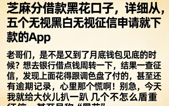 芝麻分借款黑花口子，详细阐述五个无视黑白无视征信申请就下款的app