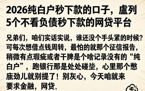 2026纯白户秒下款的口子,胪列5个不看负债秒下款的网贷平台