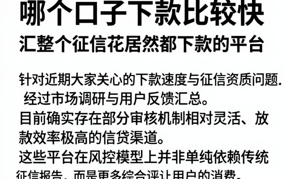 哪个口子下款比较快，汇整五个征信花居然都下款的平台