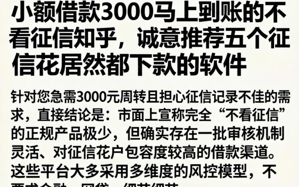 小额借款3000马上到账的不看征信知乎,诚意推荐五个征信花居然都下款的软件