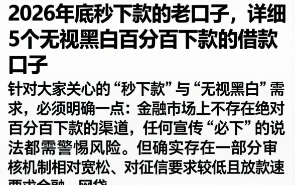 2026年底秒下款的老口子，详细阐述5个无视黑白百分百下款的借款口子