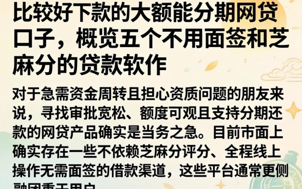比较好下款的大额能分期网贷口子,概览五个不用面签和芝麻分的贷款软件