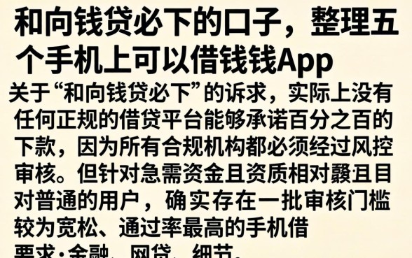 和向钱贷必下的口子，整理五个手机上可以借钱的app