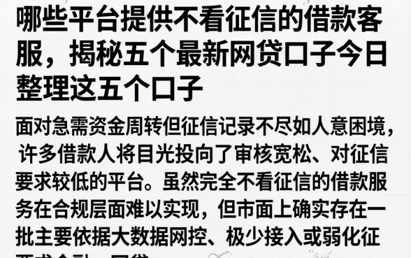哪些平台提供不看征信的借款客服，揭秘五个最新网贷口子今日整理这五个口子