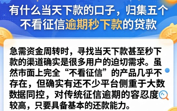 有什么当天下款的口子，归集五个不看征信逾期秒下款的贷款