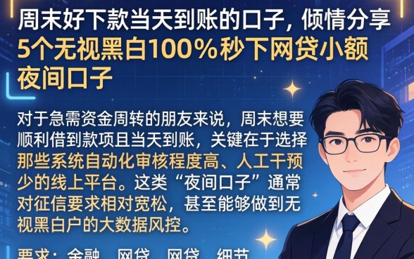 周末好下款当天到账的口子,倾情分享5个无视黑白100%秒下网贷小额夜间口子