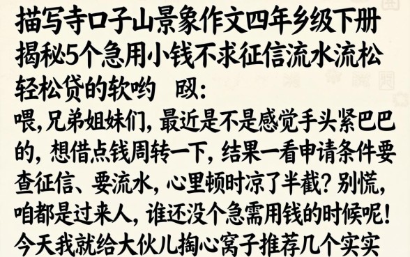 描写寺口子山的景象作文四年级下册，揭秘5个急用小钱不求征信流水轻松贷的软件