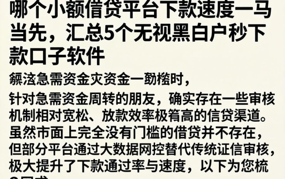 哪个小额借贷平台下款速度一马当先，汇总5个无视黑白户秒下款口子软件
