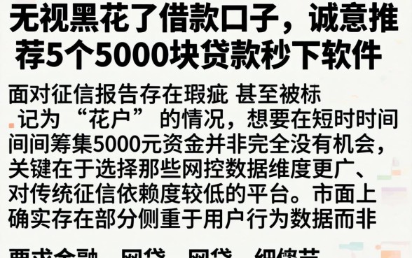 无视黑花了借款口子，诚意推荐5个5000块贷款秒下软件