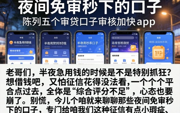 夜间免审秒下的口子，陈列五个审贷口子审核加快的app