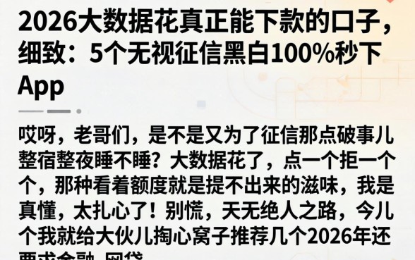 2026大数据花真正能下款的口子，细致阐述5个无视征信黑白100%秒下app