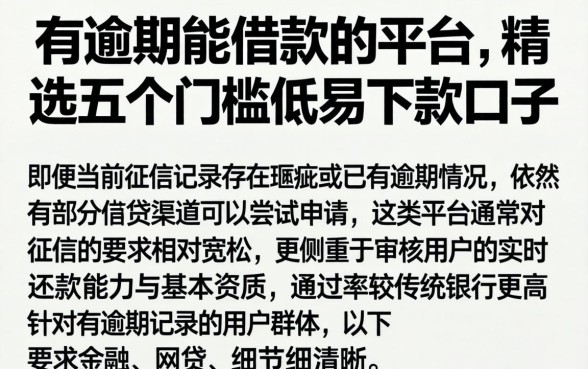 有逾期能借款的平台，精选五个门槛低易下款口子