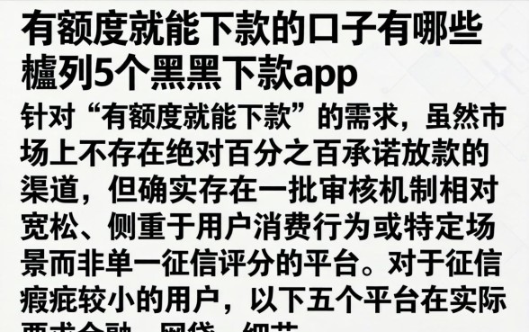 有额度就能下款的口子有哪些,胪列5个黑户下款app