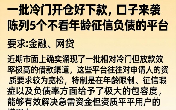 一批冷门开仓好下款的口子来袭，陈列5个不看年龄征信负债的平台