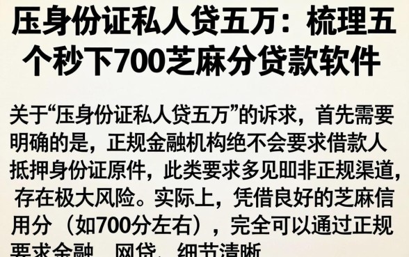 压身份证私人贷五万,梳理五个秒下700芝麻分贷款软件