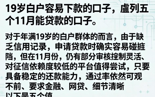 19岁白户容易下款的口子，胪列五个11月能贷款的口子