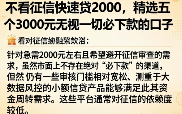 不看征信快速贷2000,精选五个3000元无视一切必下款的口子