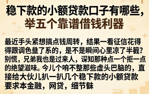 稳下款的小额贷款口子有哪些，枚举五个靠谱借钱利器