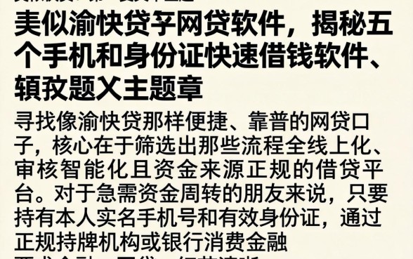 类似渝快贷的网贷软件，揭秘五个手机和身份证快速借钱软件