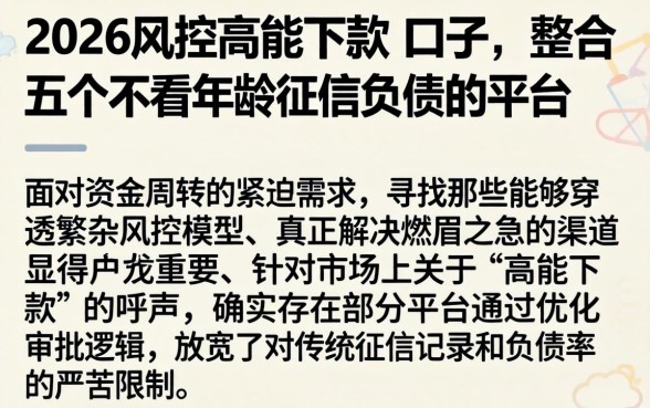 2026风控高能下款的口子，整合五个不看年龄征信负债的平台