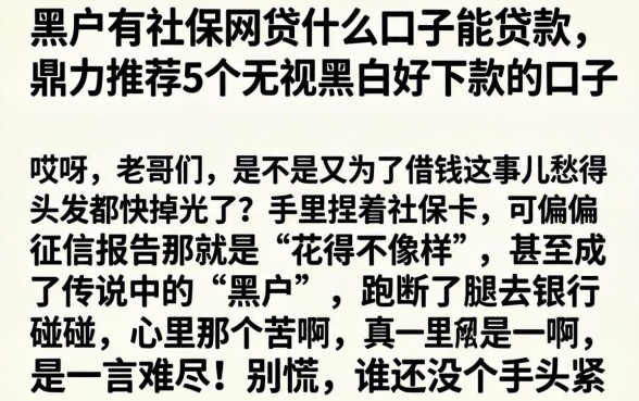黑户有社保网贷什么口子能贷款，鼎力推荐5个无视黑白好下款的口子