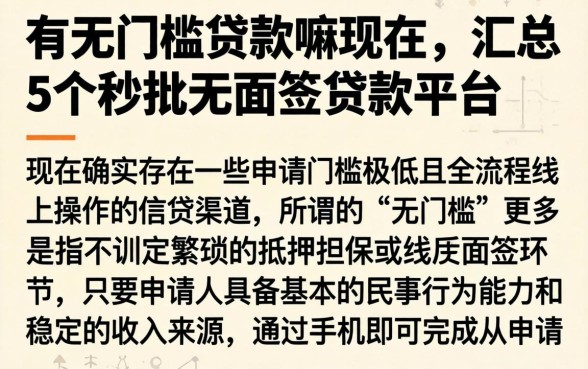 有无门槛贷款嘛现在，汇总5个秒批无面签贷款平台