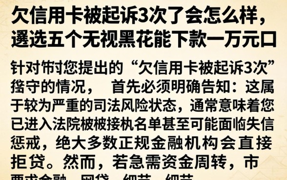 欠信用卡被起诉3次了会怎么样，遴选五个无视黑花能下款一万元口子