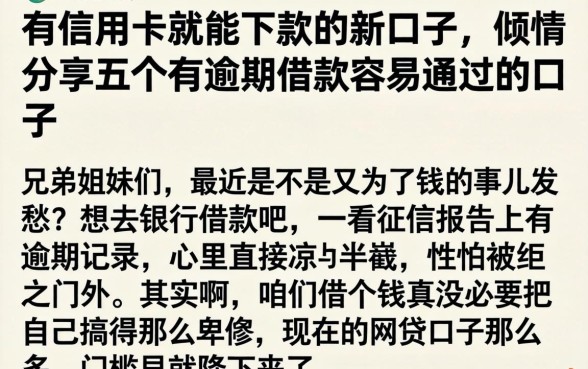 有信用卡就能下款的新口子,倾情分享五个有逾期借款容易通过的口子