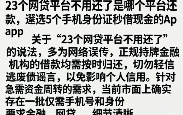 23个网贷平台不用还了是哪个平台还款，遴选5个手机身份证秒借现金的app