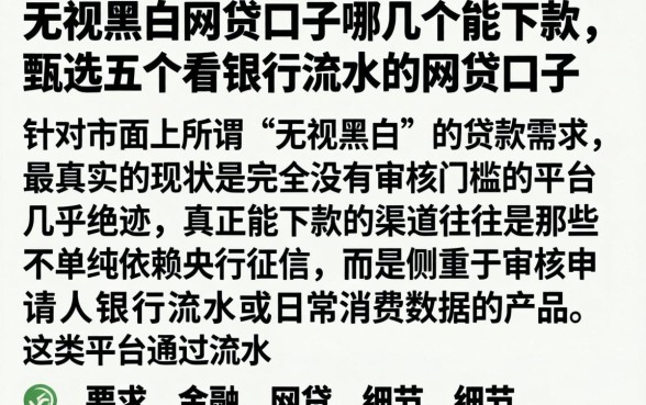 无视黑白的网贷口子哪几个能下款，甄选五个看银行流水的网贷口子