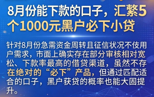 8月份能下款的口子，汇整5个1000元黑户必下小贷