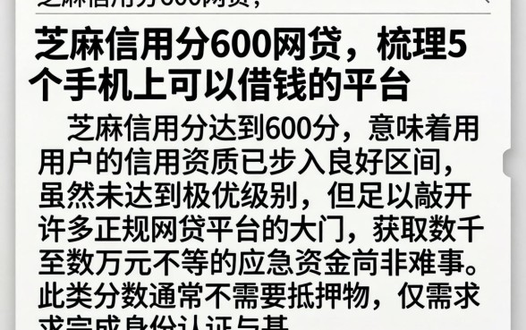 芝麻信用分600网贷,梳理5个手机上可以借钱的平台