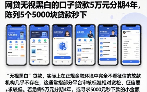 网贷无视黑白的口子贷款5万元分期4年，陈列5个5000块贷款秒下软件
