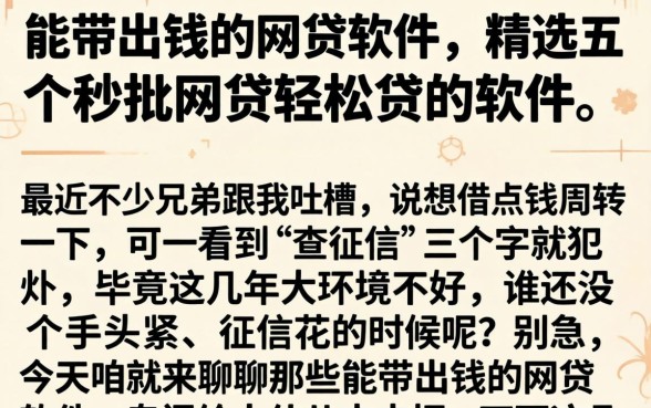 能带出钱的网贷软件，精选五个秒批网贷轻松贷的软件