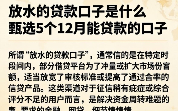 放水的贷款口子是什么，甄选5个12月能贷款的口子