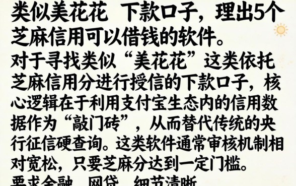 类似美花花的下款口子,理出5个芝麻信用可以借钱的软件