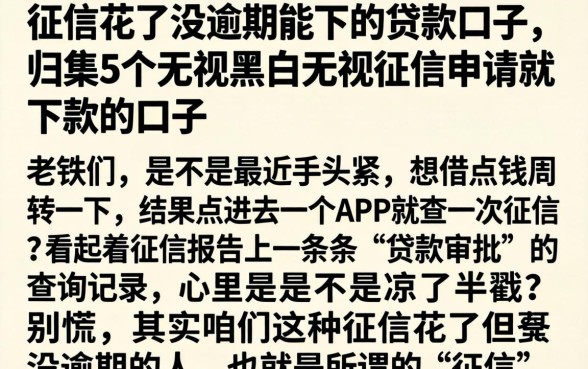 征信花了没逾期能下的贷款口子，归集5个无视黑白无视征信申请就下款的口子