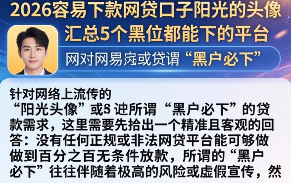 2026容易下款的网贷口子阳光的头像，汇总5个黑户都能下的平台