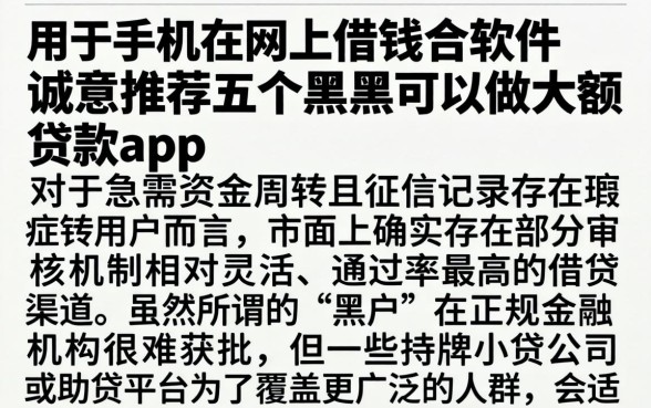 用于手机在网上借钱的软件，诚意推荐五个黑户可以做大额贷款app