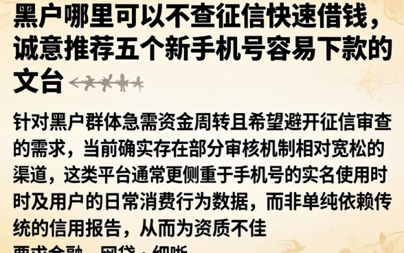 黑户哪里可以不查征信快速借钱,诚意推荐五个新手机号容易下款的平台