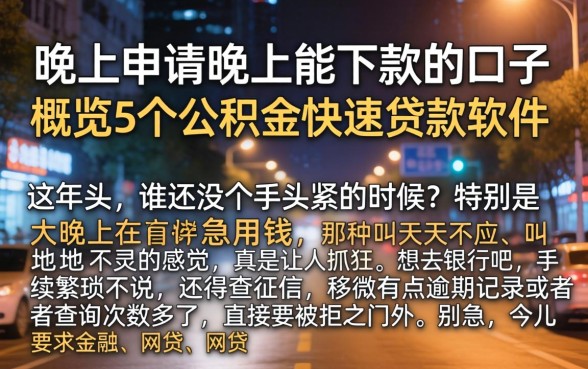 晚上申请晚上能下款的口子,概览5个公积金快速贷款软件