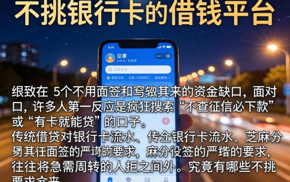 不挑银行卡的借钱平台，细致阐述5个不用面签和芝麻分的贷款平台