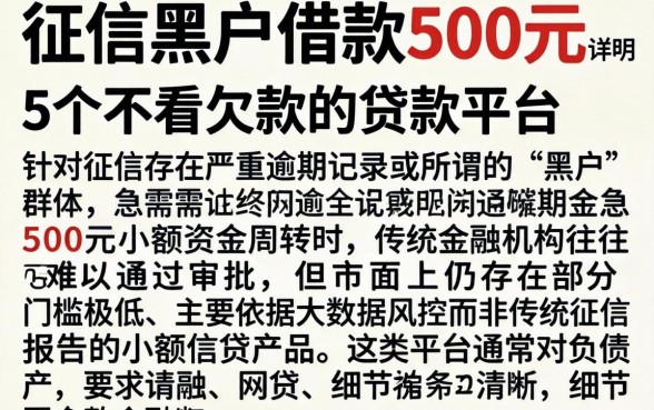 征信黑户借款500元，详尽说明5个不看欠款的贷款平台